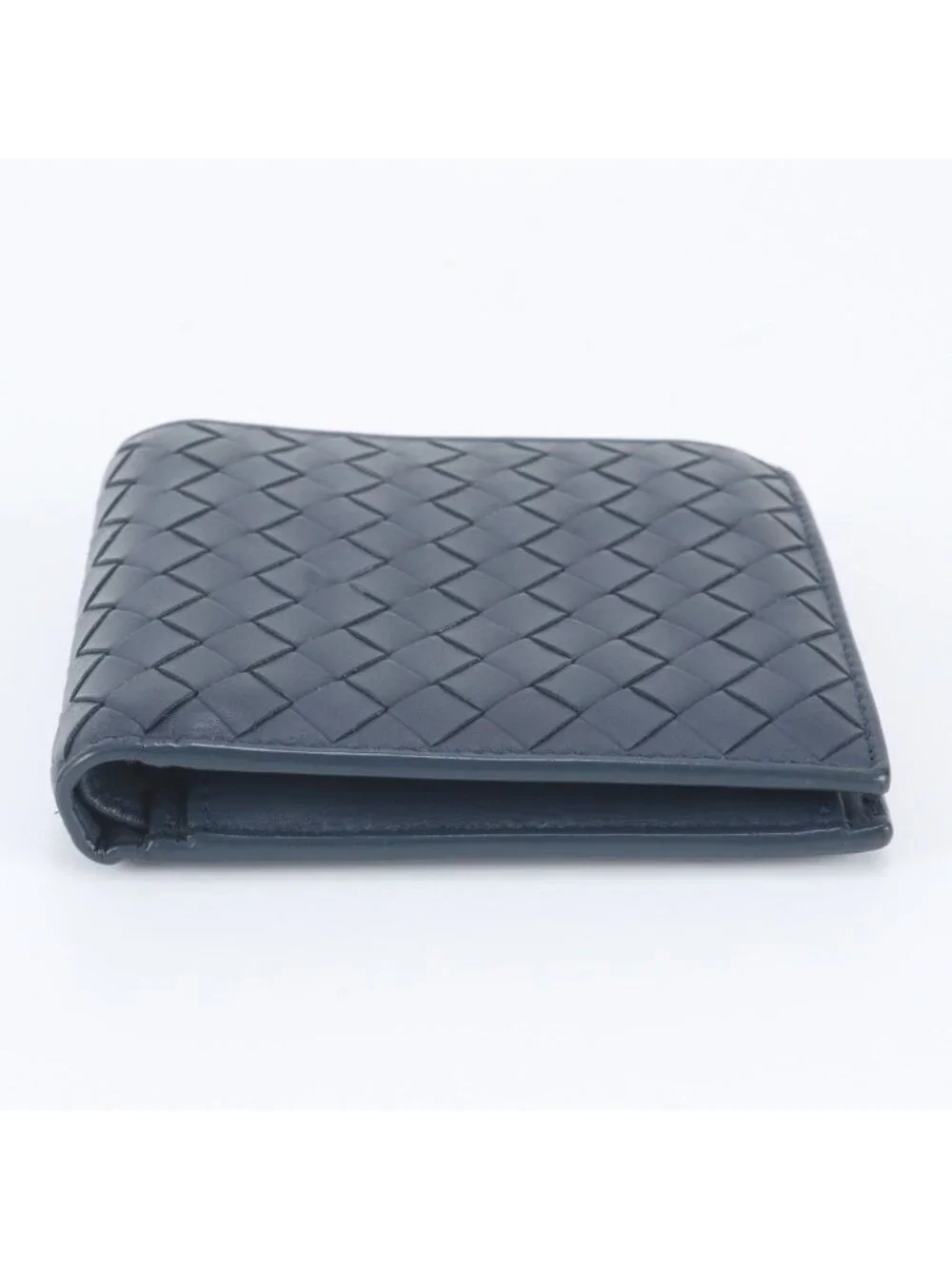 Bottega Veneta Intrecciato Braided Leather Bifold Wallet Navy